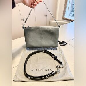 All Saints Slate Matte Leather Shoulder Bag with Chain + Black Shoulder Strap
